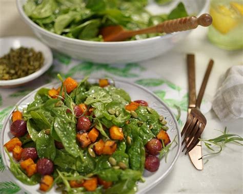 spinach-salad-with-roasted-squash-roasted-grapes image