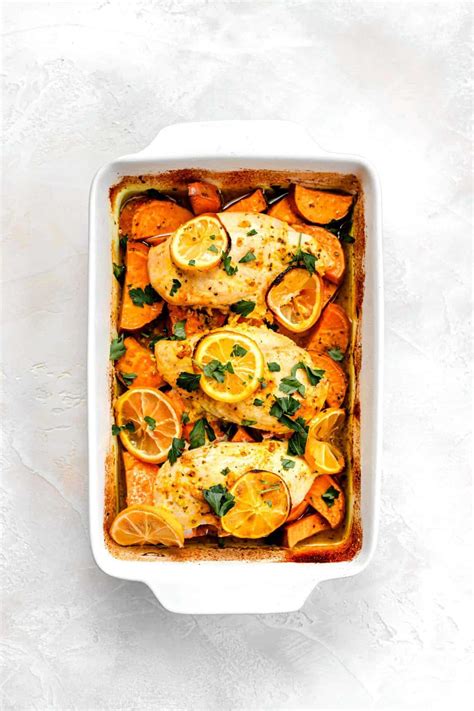 healthy-lemon-chicken-and-sweet-potatoes-baked image