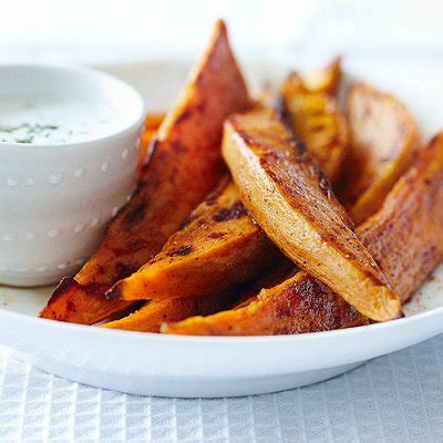 chunky-sweet-potato-fries-with-herbed-yogurt-dip image