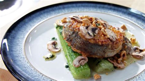 hake-with-button-mushrooms-and-vinegar-recipe-bbc-food image