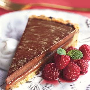 chocolate-caramel-tart-with-drunken-raspberries-and image