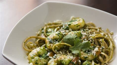 pasta-with-shrimp-and-cilantro-lime-pesto-recipe-bon image