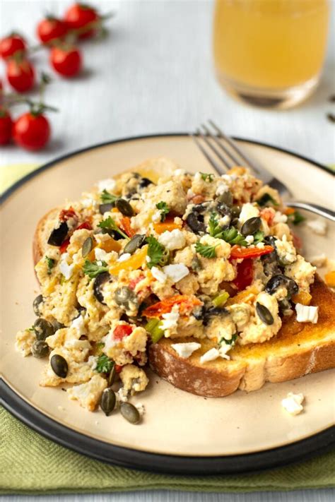 mediterranean-scrambled-eggs-with-feta-easy-cheesy image