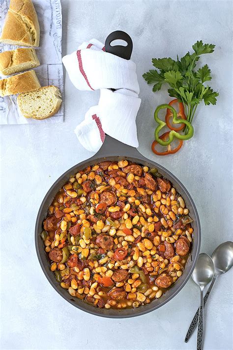 spanish-white-bean-stew-with-chorizo-sausage-the image