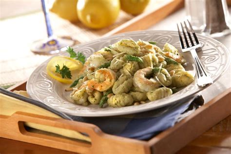 gnocchi-with-shrimp-asparagus-and-pesto-meatball image