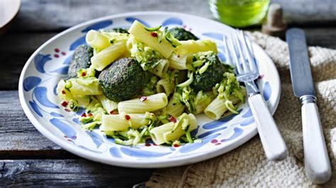 courgette-pasta-with-spinach-balls-recipe-bbc-food image