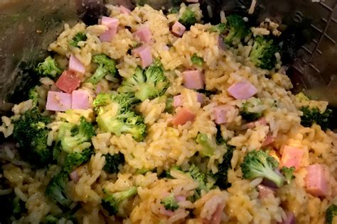 instant-pot-ham-casserole-with-cheesy-rice-broccoli image