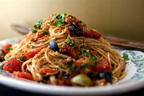 pasta-with-tomatoes-capers-olives-and-breadcrumbs image