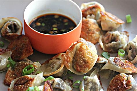 mushroom-spring-onion-dumplings-with-black-vinegar image