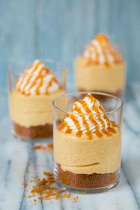 no-bake-pumpkin-cheesecakes-with-caramel-sauce image