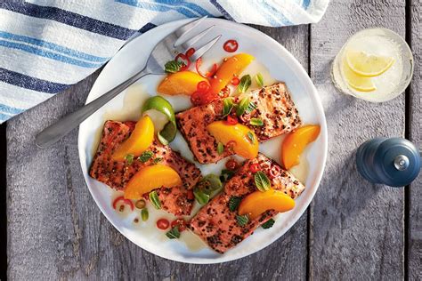 honey-mustard-salmon-with-pickled-peaches-canadian image