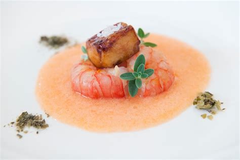 prawns-with-foie-gras-and-melon-gazpacho image