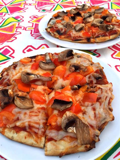 easy-grilled-pita-pizza-recipe-cheese-mushroom image