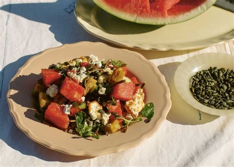 watermelon-charred-feta-and-bread-salad-with-mint image