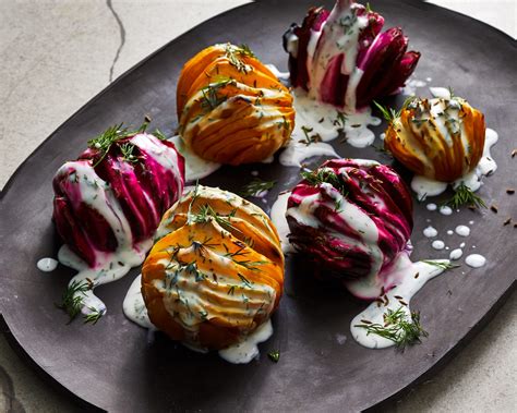 hasselback-beets-with-tangy-dill-sauce-and-caraway image