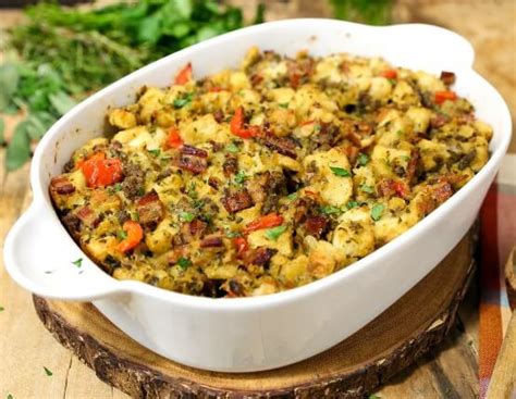 traditional-herb-stuffing-with-bacon-and-sausage image
