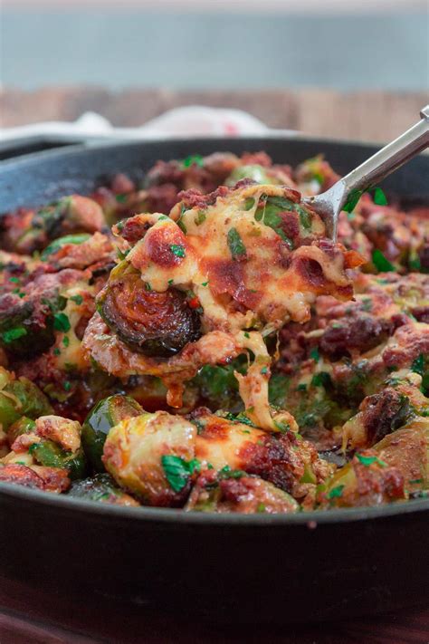 cheesy-brussels-sprouts-with-chorizo-olivias-cuisine image
