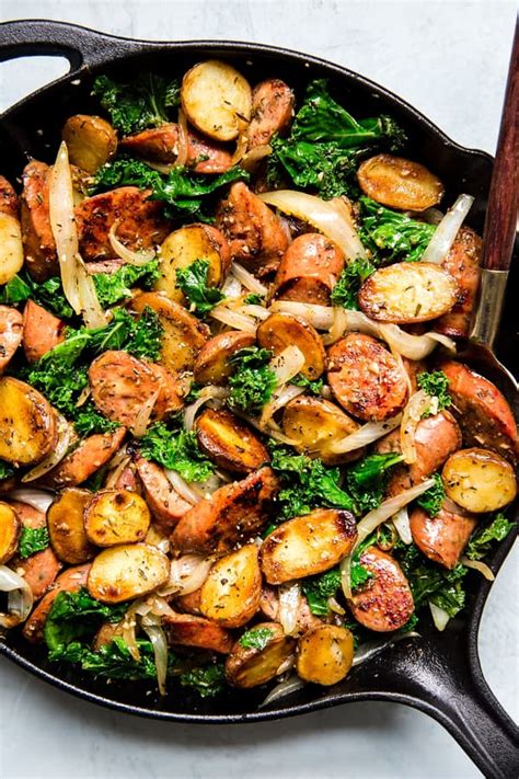 sausage-kale-and-potato-skillet-dinner-the-modern-proper image