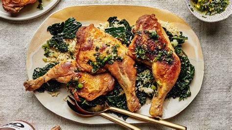 chicken-with-schmaltzy-rice-and-kale-recipe-bon image