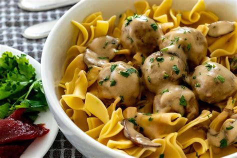 swedish-meatballs-and-noodles-with-mushrooms image