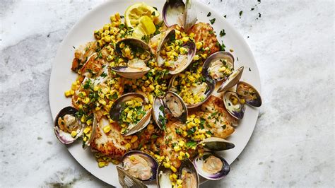 skillet-cod-clams-and-corn-recipe-bon-apptit image