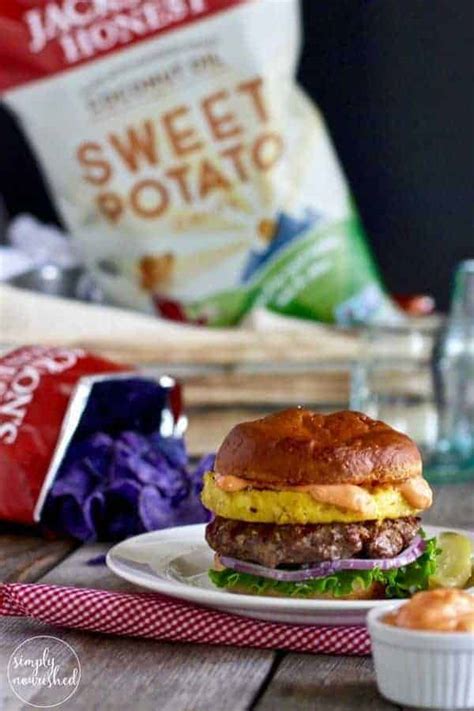 bison-burger-with-grilled-pineapple-and-sriracha-aioli image
