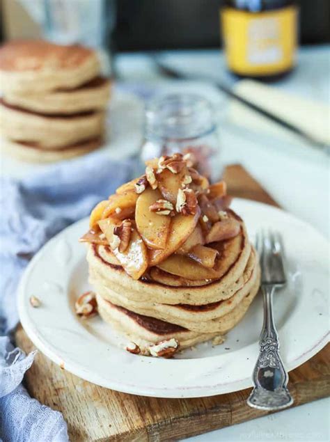 fluffy-whole-wheat-pancakes-with-cinnamon-apple image