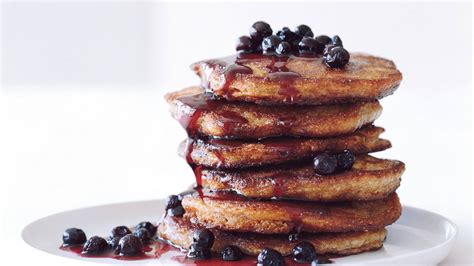 whole-grain-pancakes-with-wild-blueberry-maple-syrup image