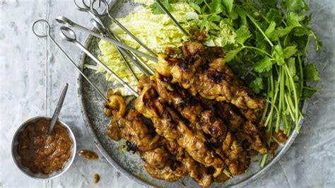 chicken-skewers-with-easy-satay-sauce-recipe-good image