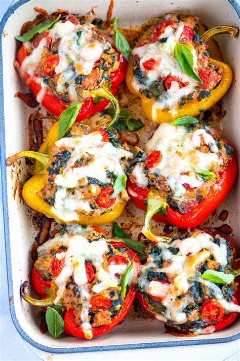 easy-sausage-stuffed-peppers-with-spinach image