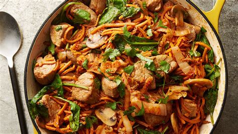 korean-barbecue-pork-sweet-potato-noodles-with-kimchi image