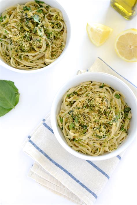 linguine-with-green-olive-sauce-and-zesty-breadcrumbs image