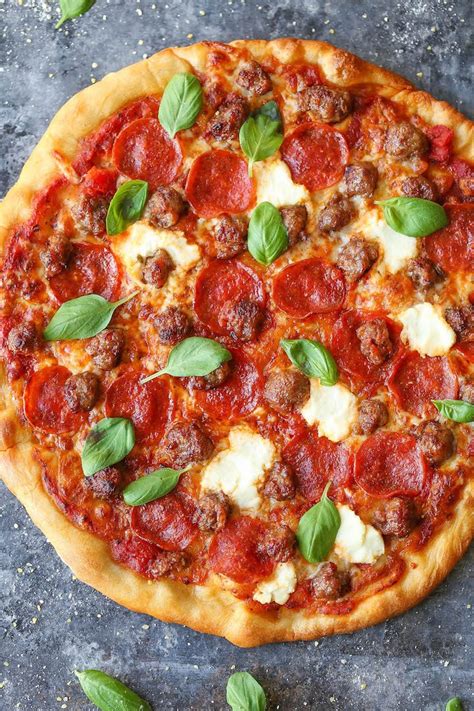 sausage-ricotta-pepperoni-pizza-damn-delicious image