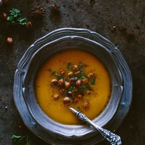 coriander-and-sweet-potato-soup-with-spicy-chickpea image