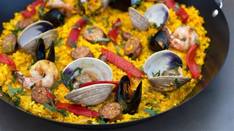 seafood-paella-with-shrimp-clams-mussels-and-sausage image