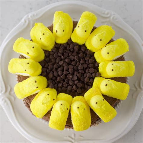 peeps-sunflower-brownie-cake-mom-loves-baking image