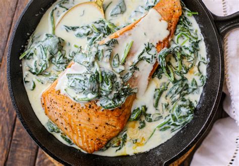 pan-seared-salmon-with-creamy-spinach-healthyish image