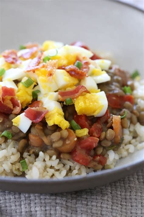 lentil-and-rice-bowls-with-eggs-and-bacon-skinnytaste image