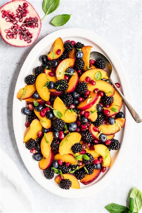 honey-lime-basil-peach-fruit-salad-ambitious-kitchen image