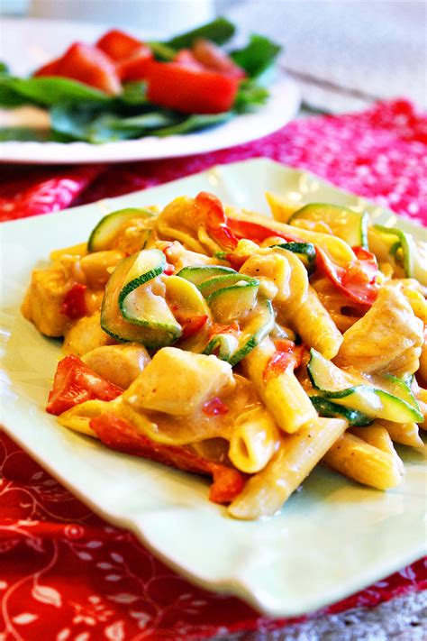 chicken-penne-and-vegetables-in-a-garlic-cream-sauce image