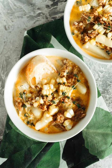 spicy-sausage-corn-chowder-the-thirsty-feast image