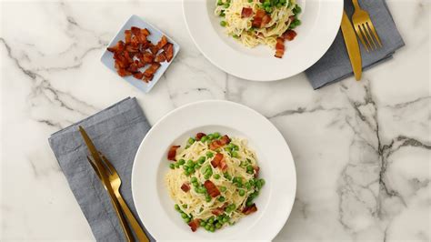 fresh-angel-hair-pasta-with-bacon-and-peas-youtube image