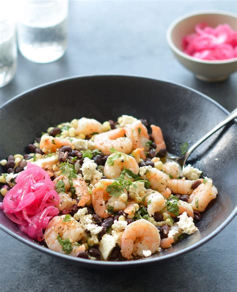 black-bean-shrimp-salad-with-corn-pickled-onions image