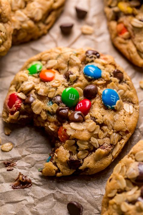 chewy-peanut-butter-monster-cookies-baker-by-nature image