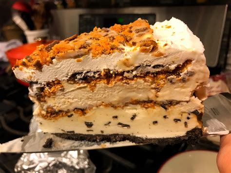homemade-i-made-a-butterfinger-ice-cream-cake-food image