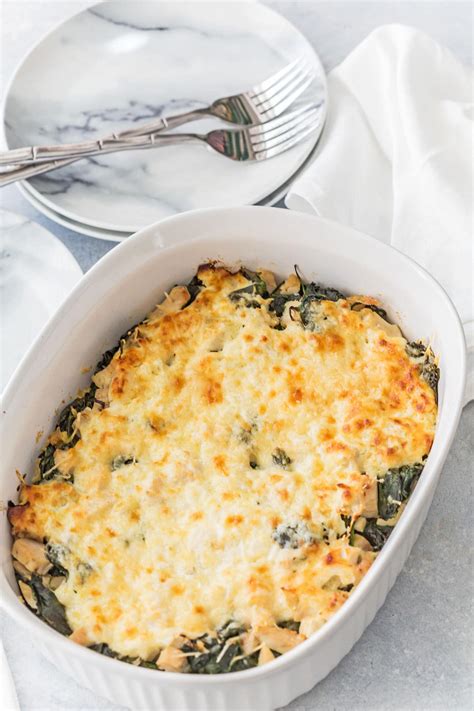 easy-and-delish-cheesy-chicken-and-spinach-bake image