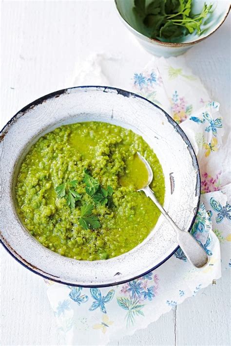 pea-and-roasted-garlic-soup-recipe-delicious-magazine image