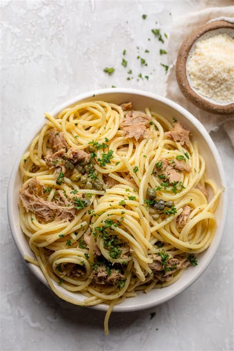 tuna-pasta-with-garlic-lemon-10-minute-meal image