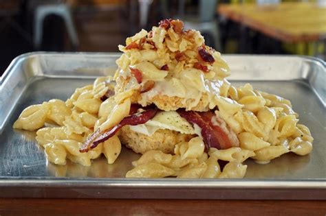 mac-and-cheese-with-garlicky-toast-runny-eggs-and-bacon image