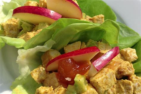 curried-chicken-salad-wraps-with-hot-mango-chutney image